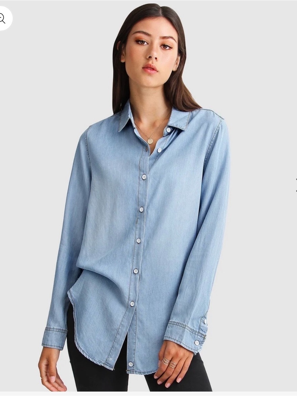 Classic Light Blue Women's Button-Down Chambray Shirt.